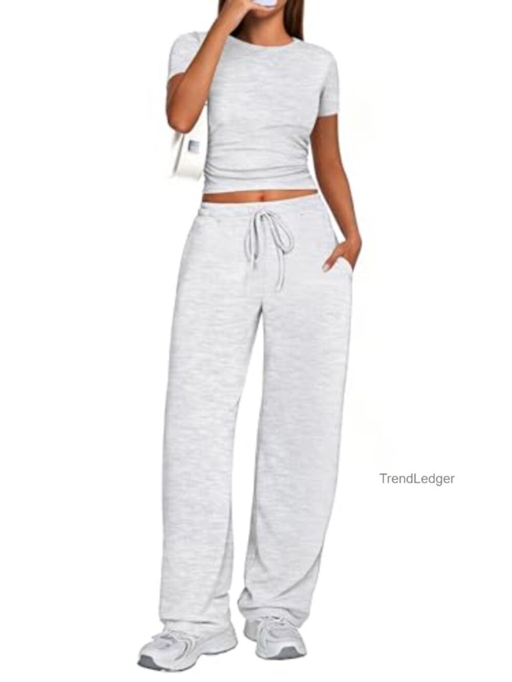 2 Piece Lounge Set Women's Wide Leg Pants Crop Top Long Sleeve Summer Sweatsuit